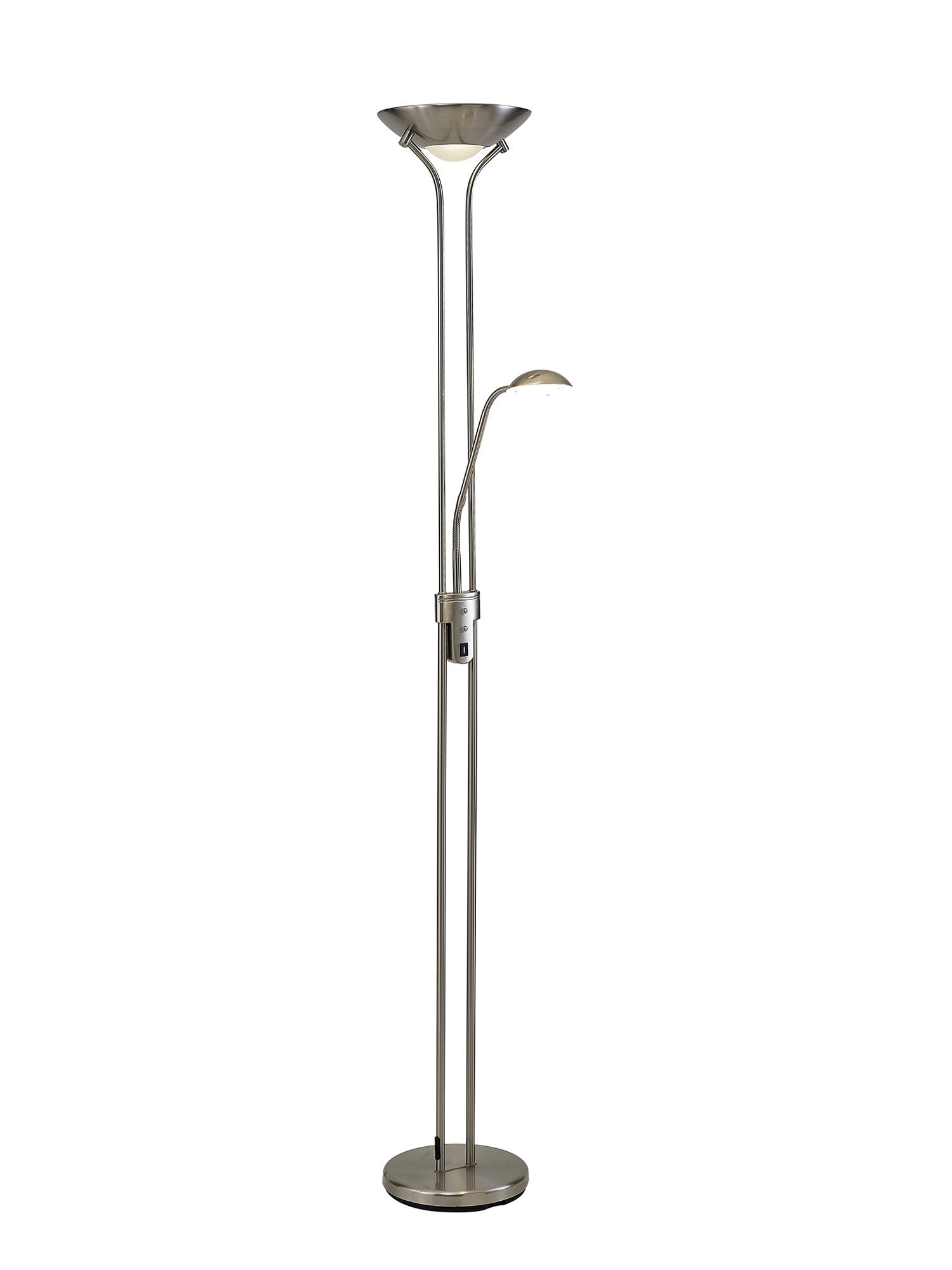 D0826SN  Brazier 180cm Floor Lamp With USB 2.1 mAh Socket, 20+5W LED, 3000K Touch Dimmer, Satin Nickel